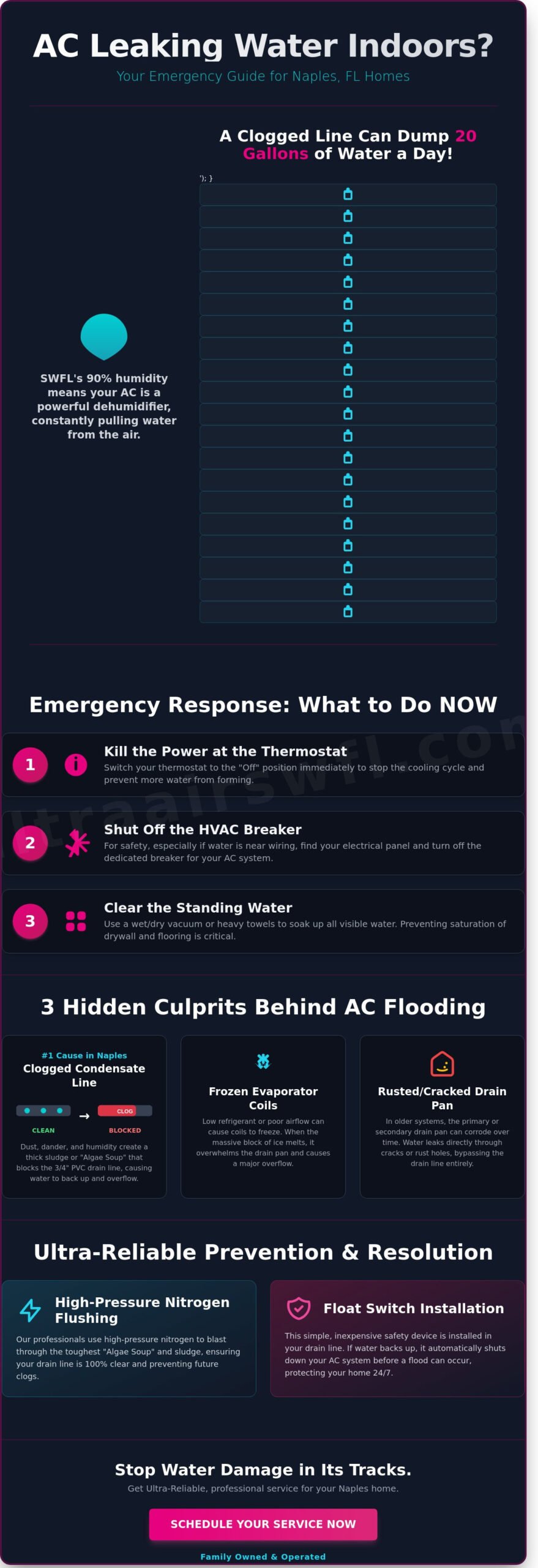 AC Leaking Water Inside House in Naples: Causes, Emergency Steps & Local Fixes